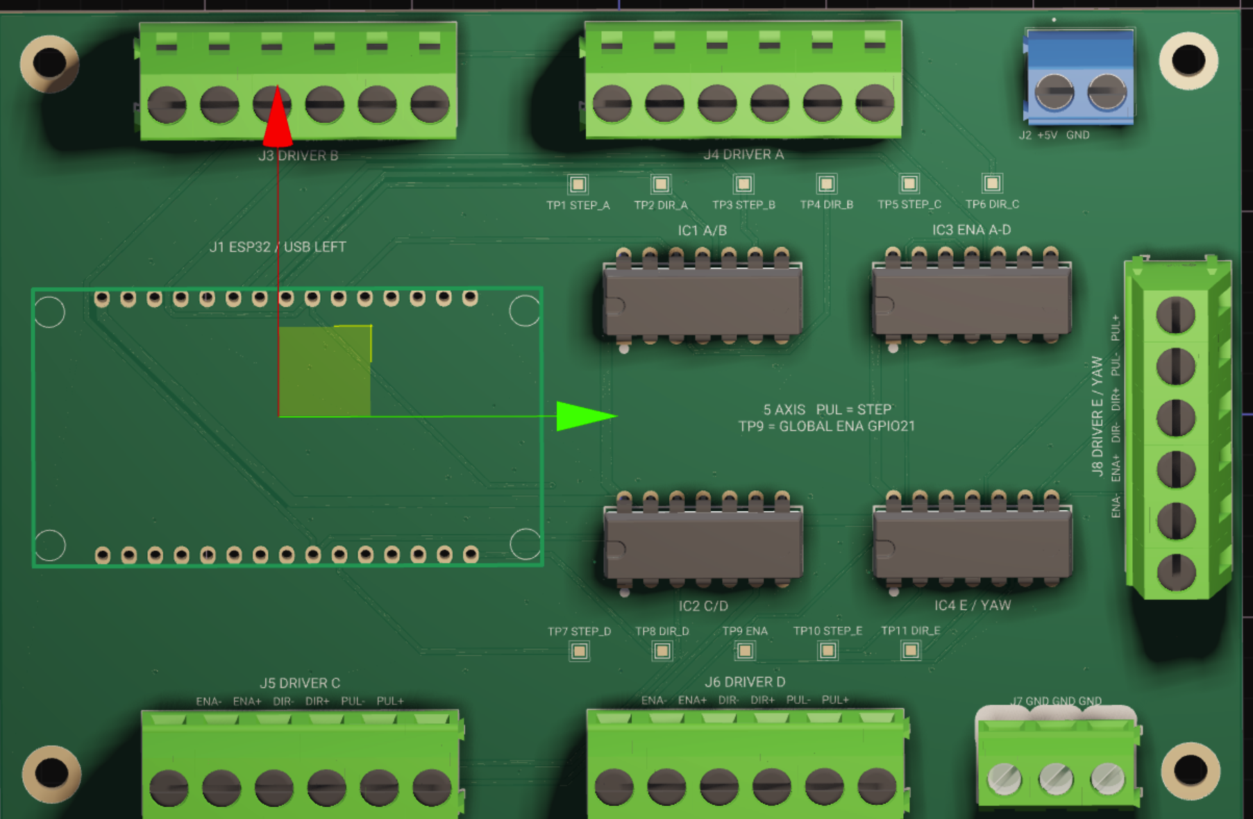 SS Stepper Controller v1.1 board map with all reference designators and test points labeled